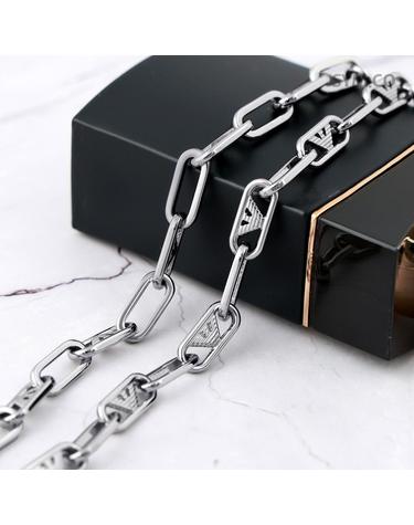 알마니 EGS3248 독수리 엠블럼 실버 톤 멀티 로고 체인 남자 스틸 목걸이 e