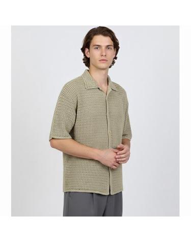 오라리 HAND CROCHET KNIT HALF SLEEVED SHIRT KHAKI BEIGE A24SS01KB 핸드 크로셰 니트 하프 슬리브 셔츠