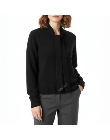 마가렛 호웰 RIBBED TIE NECK JUMPER BLACK WOKN0534A24MAD BLK 리브 타이넥 점퍼 니트