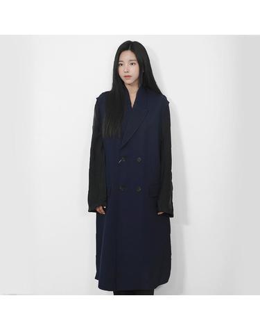 메종마르지엘라 SS 패브릭 믹스 더블 트렌치 울 코트 네이비 S51AA0290 S53690 511