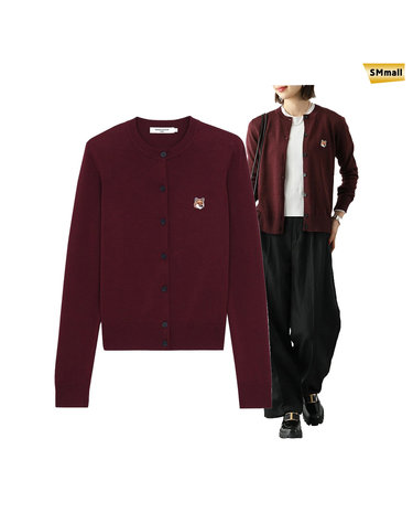 SMmall 메종키츠네 폭스헤드 울 여성 가디건 JW00508KT1036 P596 WINE LEES