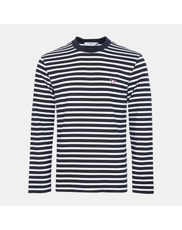 MAISON KITSUNE 메종키츠네 MARIN TEESHIRT TRICOLOR FOX PATCH FU00115KJ0044NAWHS480 마린 스트라이프 트리컬러 폭스 패
