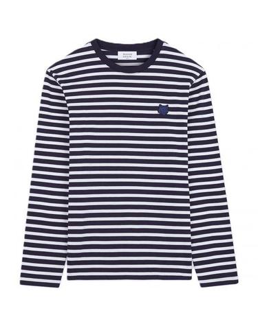 MAISON KITSUNE 메종키츠네 BOLD FOX HEAD PATCH MARIN TEE SHIRT NM00106KJ0044S481 마린 스트라이프 볼드 폭스 헤드 패치