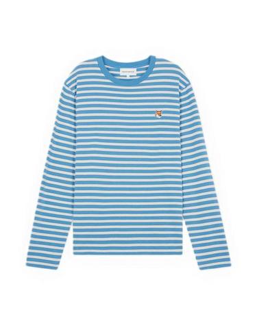 MAISON KITSUNE 메종키츠네 FOX HEAD PATCH REGULAR MARIN TEE SHIRT LM00105KJ0046S443 마린 스트라이프 폭스 헤드 패치