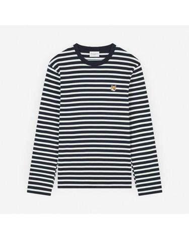 MAISON KITSUNE 메종키츠네 FOX HEAD PATCH REGULAR MARIN TEE SHIRT LM00105KJ0044S480 마린 스트라이프 폭스 헤드 패치