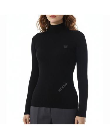 메종키츠네 TONAL FOX HEAD PATCH FINE RIBBED TURTLENECK LW00806KT1091BKP199 폭스헤드 패치 파인 시보리 터틀넥