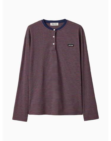 26FW 미우미우 긴팔 티셔츠 MJLA72 14RT F05OP NAVY BLUE GARNET DOM