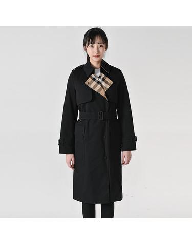 버버리 체크 패널 여성 트렌치코트 블랙 8044678