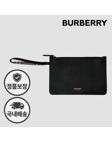 버버리 파우치 클러치백 81214421 그레인 레더 스트랩 블랙