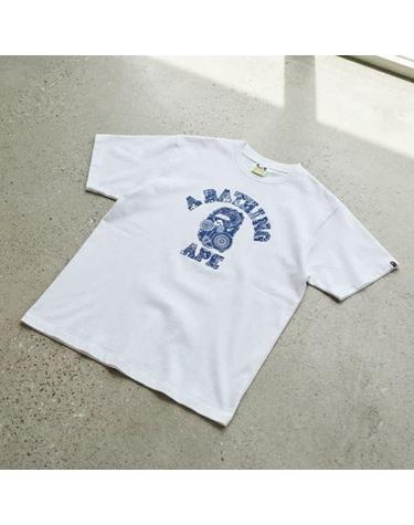 베이프 재패니즈 인디고 아트 카모 콜리지 티셔츠 M WHITE NAVY 001TEM301042WH3