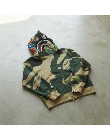 베이프 메가 ABC 카모 더블 샤크 릴렉스드 핏 풀 집 후드 M GREEN 001ZPL801306MGRN
