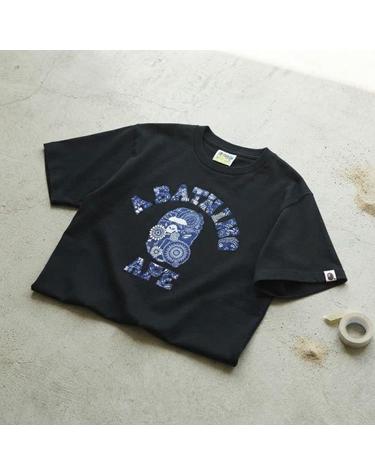베이프 재패니즈 인디고 아트 카모 콜리지 티셔츠 M BLACK NAVY 001TEM301042BK3
