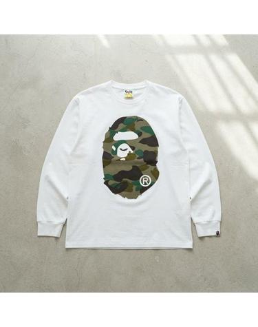 베이프 퍼스트 카모 빅 에이프 헤드 롱슬리브 티셔츠 M WHITE GREEN 001LTM301015WH0