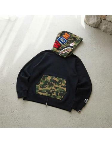 베이프 ABC 카모 샤크 풀 집 후드 M BLACK 001ZPM301301BLK
