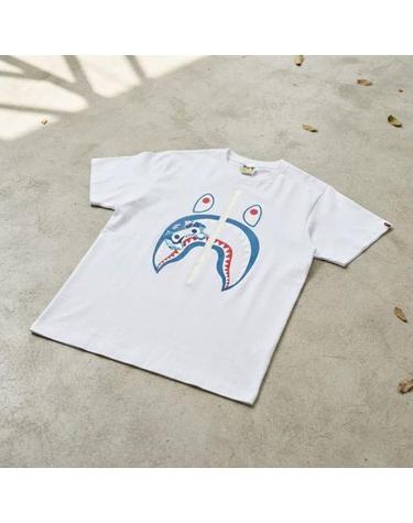 베이프 ABC 카모 마일로 샤크 티셔츠 M WHITE BLUE 002TEL301003MWH9