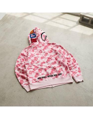 베이프 메가 ABC 카모 더블 샤크 릴렉스드 핏 풀 집 후드 M PINK 001ZPL801306MPNK