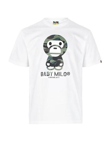 베이프 화이트 그린 퍼스트 카모 베이비 마일로 티셔츠 002TEM301006M WHITE GREEN