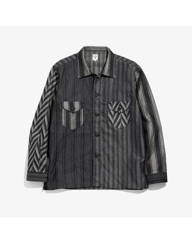 South2West8 사우스2웨스트8 스트라이프 데님 자카드 스모키 셔츠 Crazy Stripe KP814
