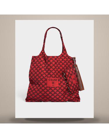 셀린느 CELINE 패디드 쇼핑백 나일론 카프스킨 울트라 레드 블랙 L108C4L50GLL3