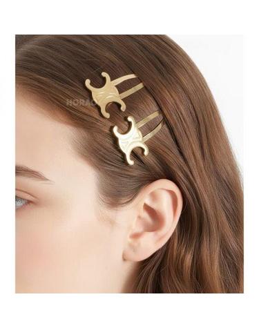 셀린느 26FW Triomphe Set of 2 Snap Hair Clips in Brass with Gold Finish and Steel 46Z656BSL 35OR 트리옹