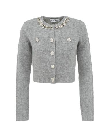 26SS RS26123CBGR GREY 셀프포트레이트 플러피 크리스탈 트림 크롭 그레이 가디건