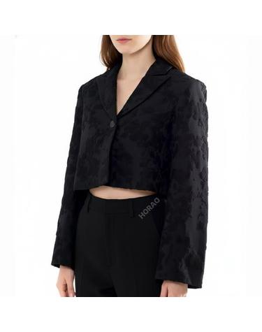 가니 BLACK BOUCLE JAQUARD SUITING CROPPED BLAZER F9274 099 가니 블랙 부클 자카드 수트 크롭 블레이저