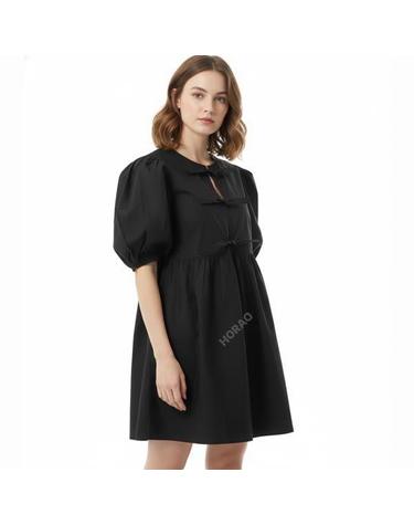 가니 26 BLACK COTTON POPLIN TIE STRING MINI DRESS F9005 099 코튼 포플린 타이 스트링 미니 드레스