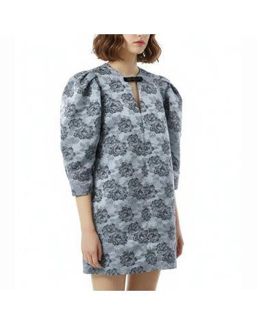 가니 Blue Floral Jacquard ALine Mini Dress W0040 628 블루 플로럴 자카드 에이 라인 미니 드레스