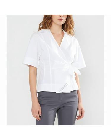 가니 WHITE COTTON POPLIN WRAP BLOUSE F9647 151 화이트 코튼 포플린 랩 블라우스