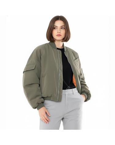 가니 Twill Oversized Short Bomber Jacket F9282 861 트윌 오버사이즈 크롭 봄버 자켓