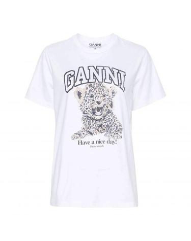 GANNI 가니 26FW White Basic Jersey Leopard Relaxed Tshirt T4124 943 화이트 베이직 저지 레오파드 릴렉스 티셔츠