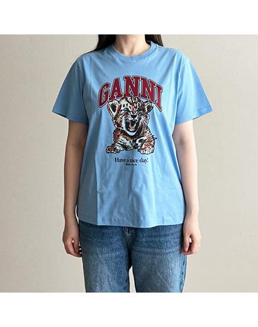 GANNI 가니 호랑이 반팔티 블루 T4007 745