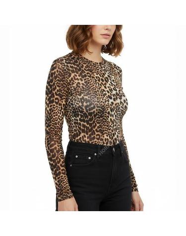 가니 Leopard Printed Mesh Long Sleeve Blouse T4208 943 레오파드 프린트 메쉬 긴팔 블라우스