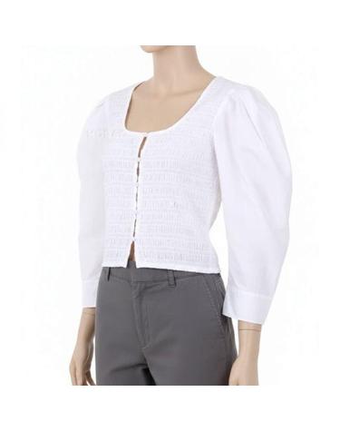 가니 WHITE COTTON POPLIN SMOCK BLOUSE F8856 151 화이트 코튼 포플린 스모크 블라우스