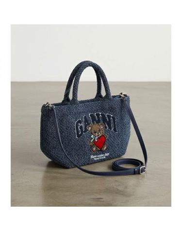 가니 26 TWEED DENIM SMALL BEAR TOTE B2110036 077 트위드 데님 스몰 베어 토트 백