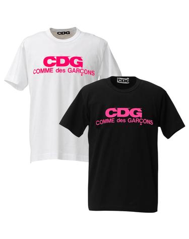 CDG 플로레센트 프린트 티셔츠 핑크 로고 화이트 블랙 SZT0860511