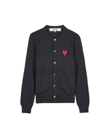 꼼데가르송SS26 공용 더블하트 와펜 가디건 AZ N075 051 GREY
