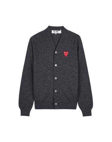 꼼데가르송SS26 공용 더블하트 와펜 가디건 AZ N076 051 GREY