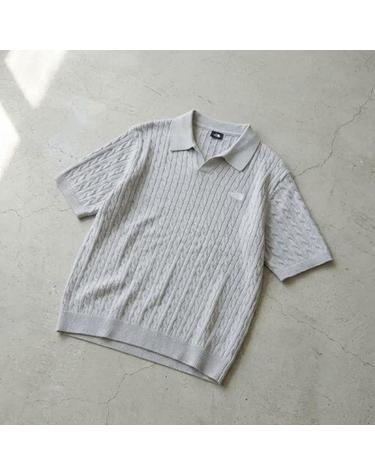 노스페이스 NT7AS00A 남성 케이블 반팔 카라 폴로 스웨터 SILVER GRAY