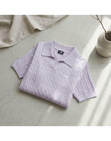 노스페이스 NT7AS30B 여성 케이블 반팔 카라 폴로 스웨터 LILAC