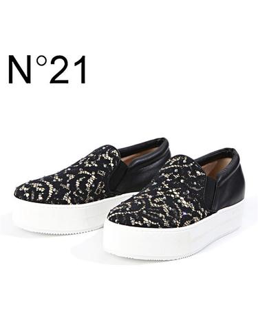 N21 8634 BLACK 레이스 장식 슬립온