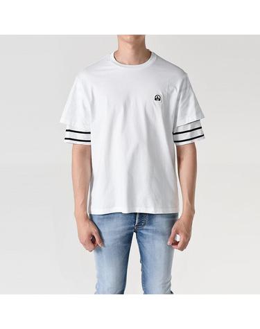 닐바렛 스트라이프 레이어드 반팔티셔츠 화이트 BJT076B S510C 1849