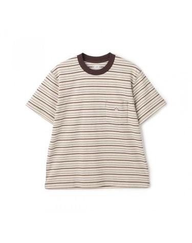 단톤 숏 슬리브 포켓 티셔츠 스트라이프 DTC0197 TCB BEIGE X BROWN MULTI