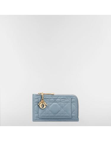 Lady Dior Cosmos 지퍼 카드 지갑 클라우드 블루 까나쥬 양가죽