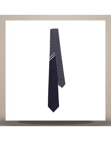 디올 스트라이프 까나쥬 넥타이 네이비 블루 그레이 화이트 실크 44C1047B0984C588