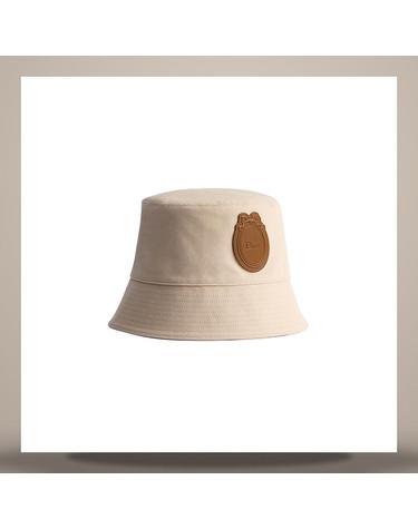 디올 디올 메달리옹 테디 디 좁은 챙 버킷 모자 베이지 코튼 캔버스 브라운 카프스킨 CPB06250ECLMC101