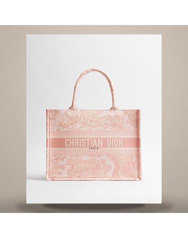 디올 디올 북 토트 미디엄 에크루 핑크 뜨왈 드 주이 자수 36 x 275 x 165cm M1296ZTDTM31I