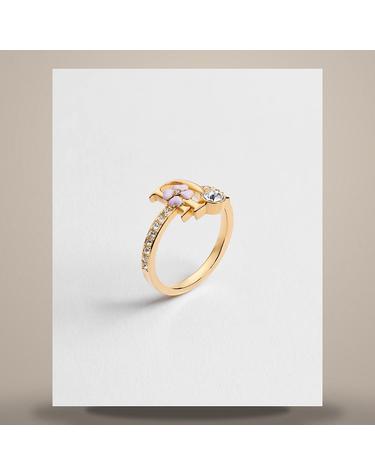 디올 디올 프레셔스 클로버 반지 골드 피니시 메탈 크리스탈 핑크 래커 R3480WOMLQD216