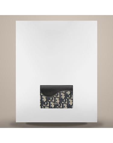 디올 Saddle 비즈니스 카드 지갑 블랙 그레인 송아지 가죽 마르퀘트리 베이지 블랙 Dior Oblique 자카드 2ADCH166YKSH05E