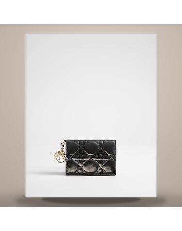 디올 Lady Dior Bloom 카드 지갑 블랙 까나쥬 양가죽 S0011ONMJM900